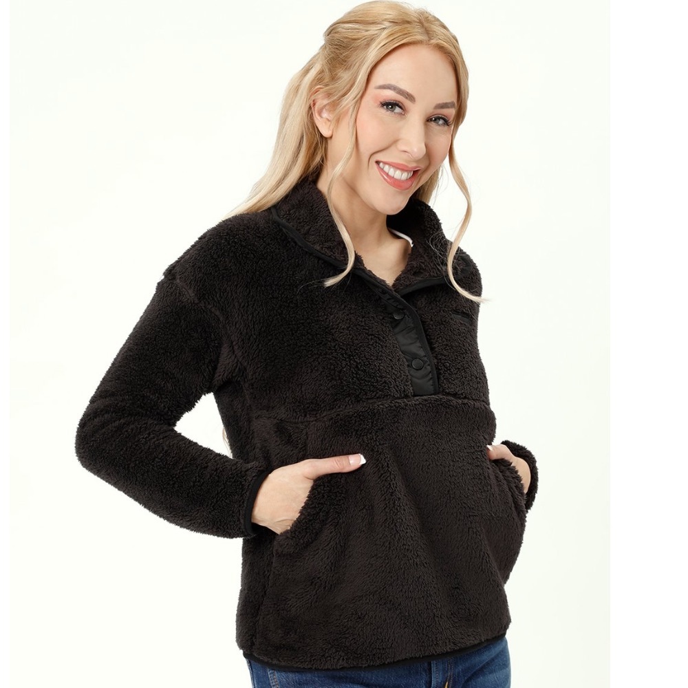Spyder Women's 1/4 Snap Sherpa Fleece Jacket Pullover Black Size Large L NEW